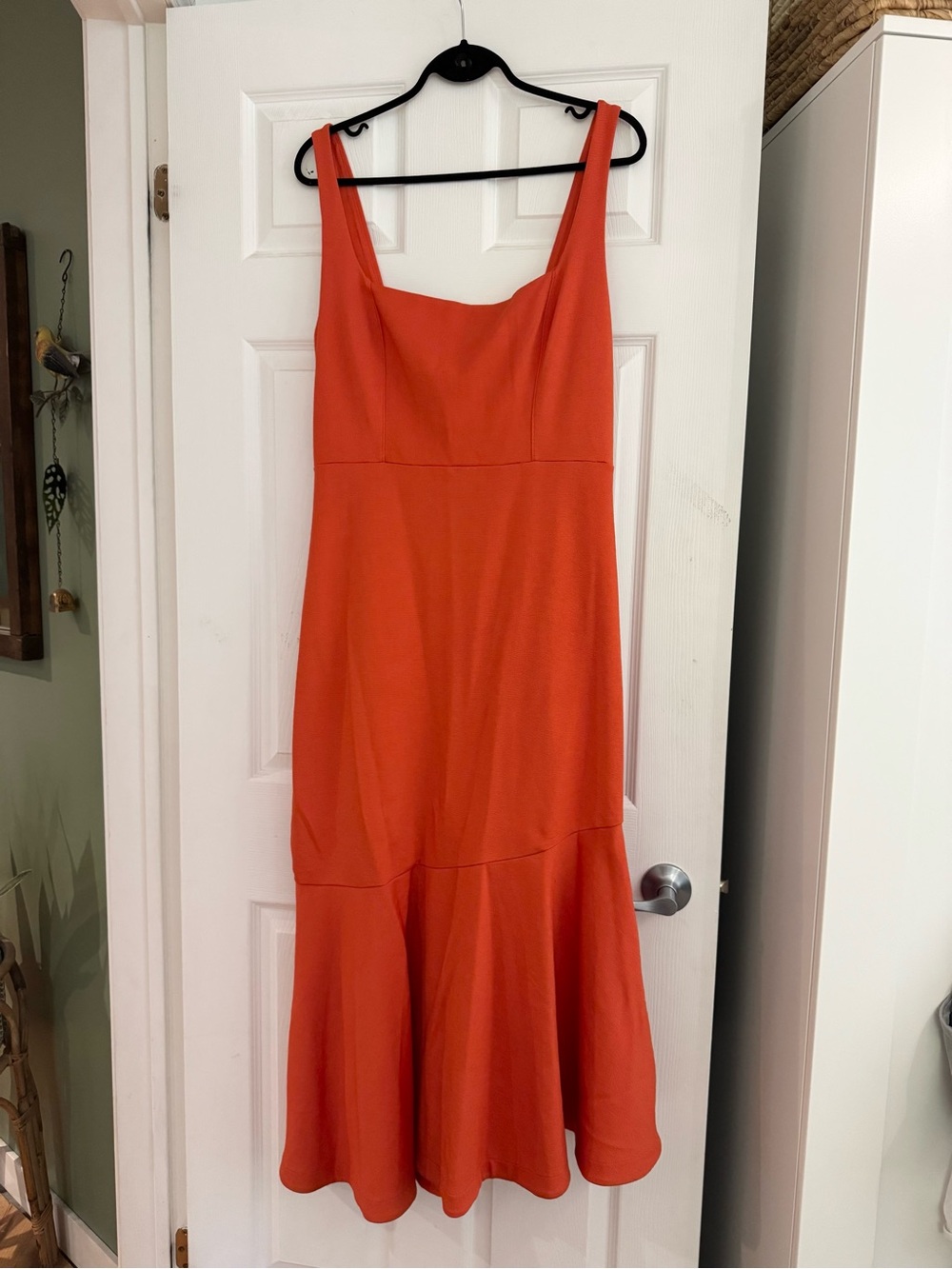 Anthropologie The Ariana Square-Neck Asymmetrical Ruffle-Hem Dress in Orange, L